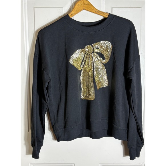 Philosophy Republic Clothing Tops - Philosophy Womens Black Gold Sequin Bow Sweatshirt Medium M Lounge Wear